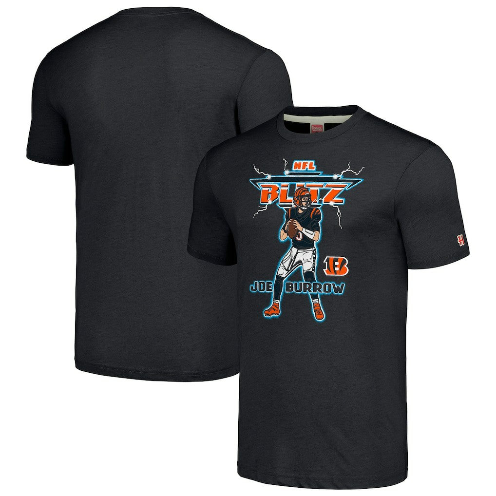 Joe Burrow Cincinnati Bengals Homage Unisex NFL Blitz Player Tri-Blend T-Shirt Heathered Charcoal