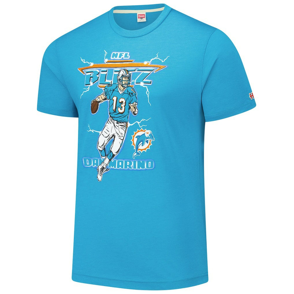 Dan Marino Miami Dolphins Homage Unisex NFL Blitz Retired Player Tri-Blend T-Shirt Heathered Aqua