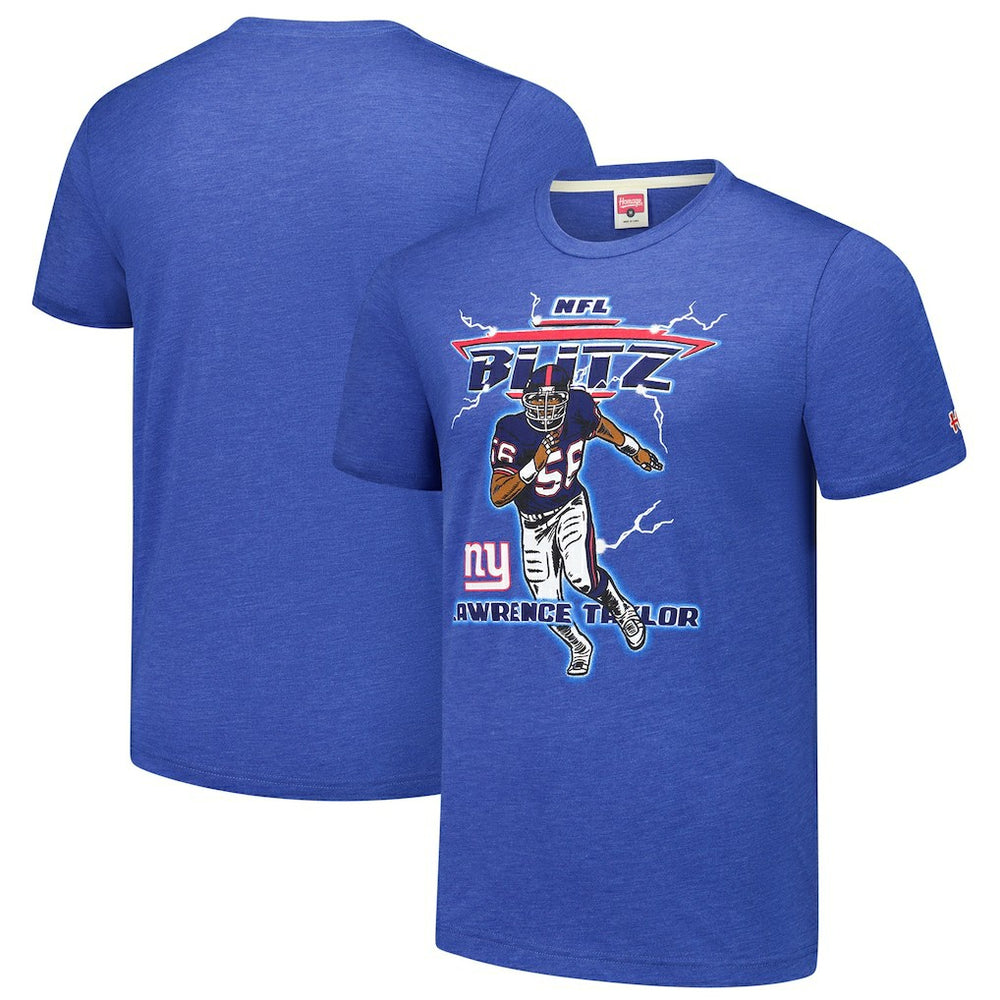 Lawrence Taylor New York Giants Homage Unisex NFL Blitz Retired Player Tri-Blend T-Shirt Heathered Royal
