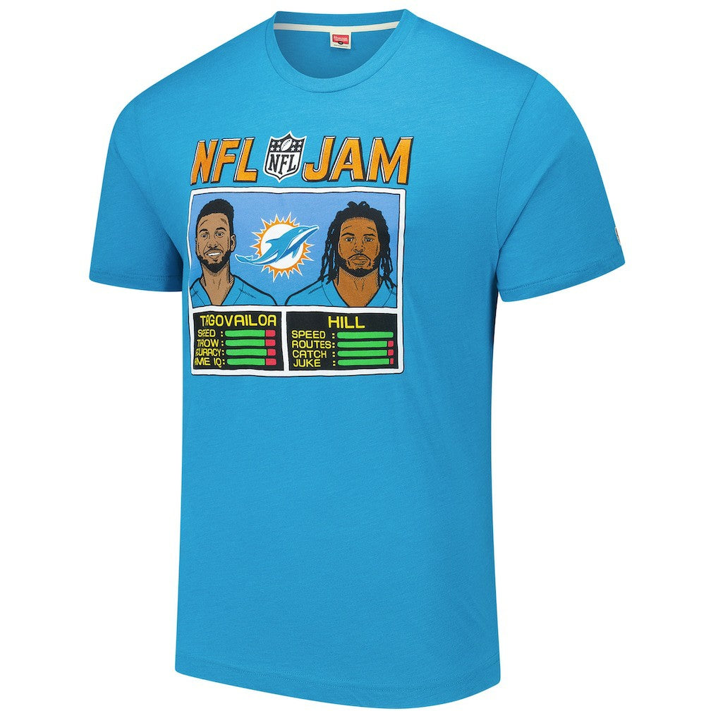 Tua Tagovailoa & Tyreek Hill Miami Dolphins Homage Unisex NFL Jam Tri-Blend T-Shirt Aqua