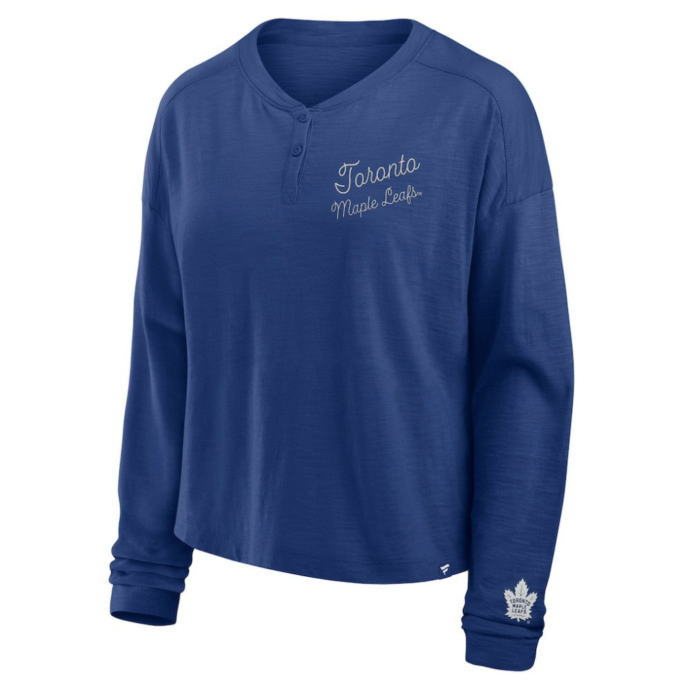 Toronto Maple Leafs Fanatics Women's Oversized All Out Effort Long Sleeve Henley T-Shirt - Blue - NHL 201742845