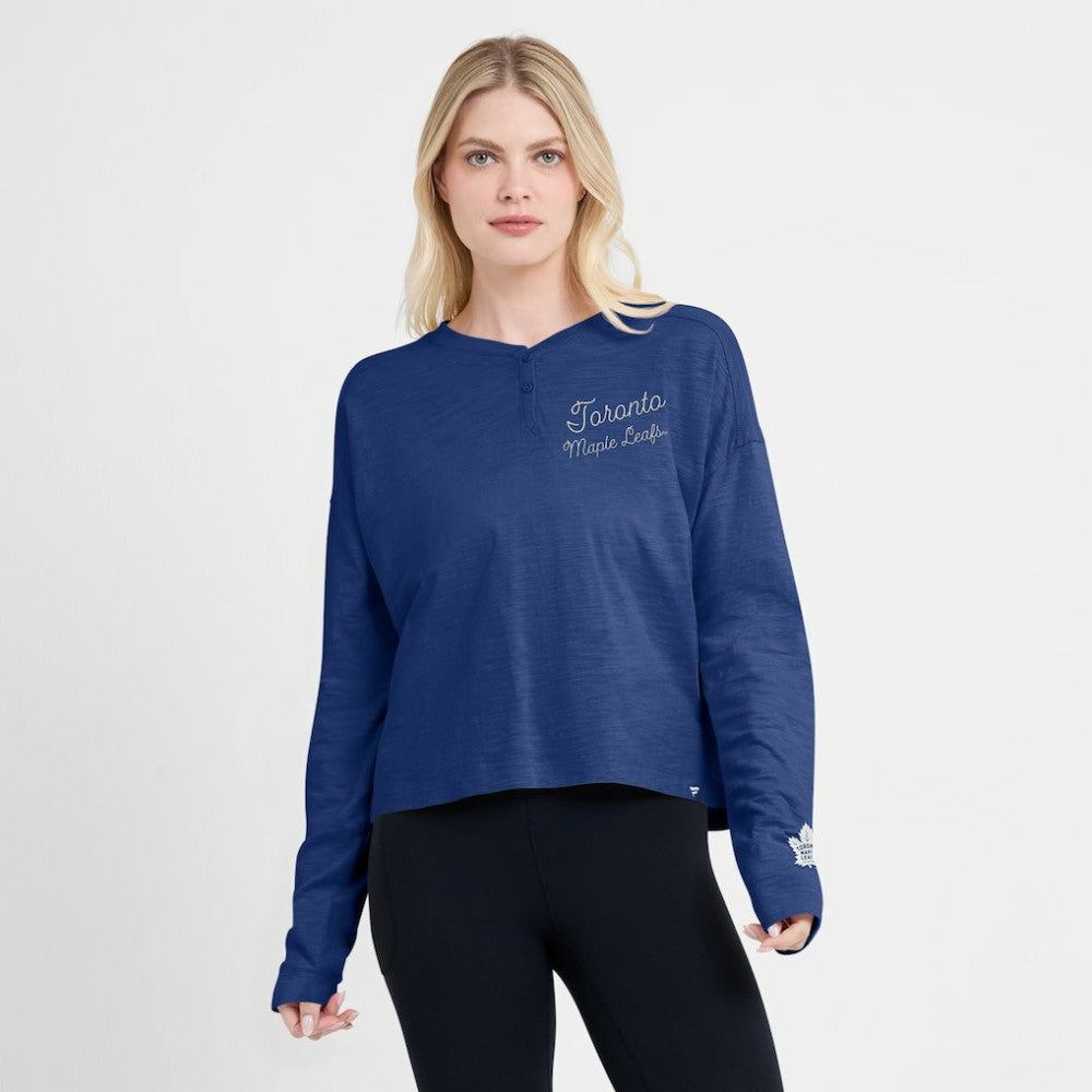 Toronto Maple Leafs Fanatics Women's Oversized All Out Effort Long Sleeve Henley T-Shirt - Blue - NHL 201742845