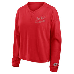 Carolina Hurricanes Fanatics Women's Oversized All Out Effort Long Sleeve Henley T-Shirt - Red - NHL 201742848