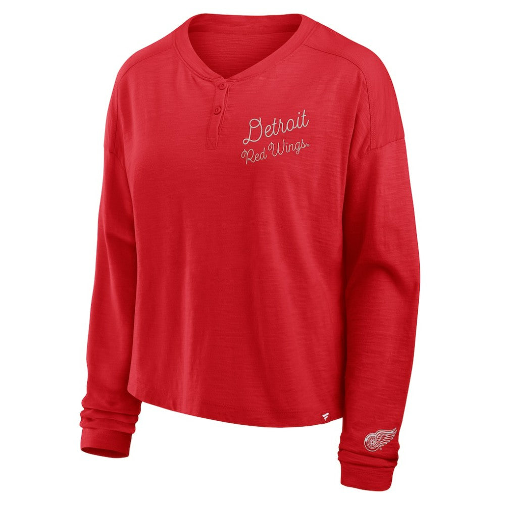 Detroit Red Wings Fanatics Women's Oversized All Out Effort Long Sleeve Henley T-Shirt - Red - NHL 201742849