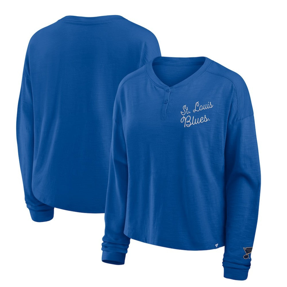 St. Louis Blues Fanatics Women's Oversized All Out Effort Long Sleeve Henley T-Shirt - Blue - NHL 201742857