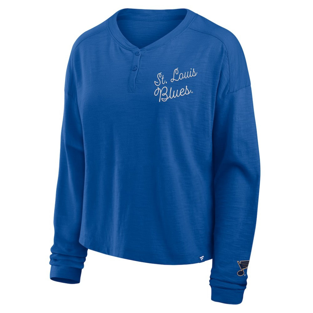 St. Louis Blues Fanatics Women's Oversized All Out Effort Long Sleeve Henley T-Shirt - Blue - NHL 201742857