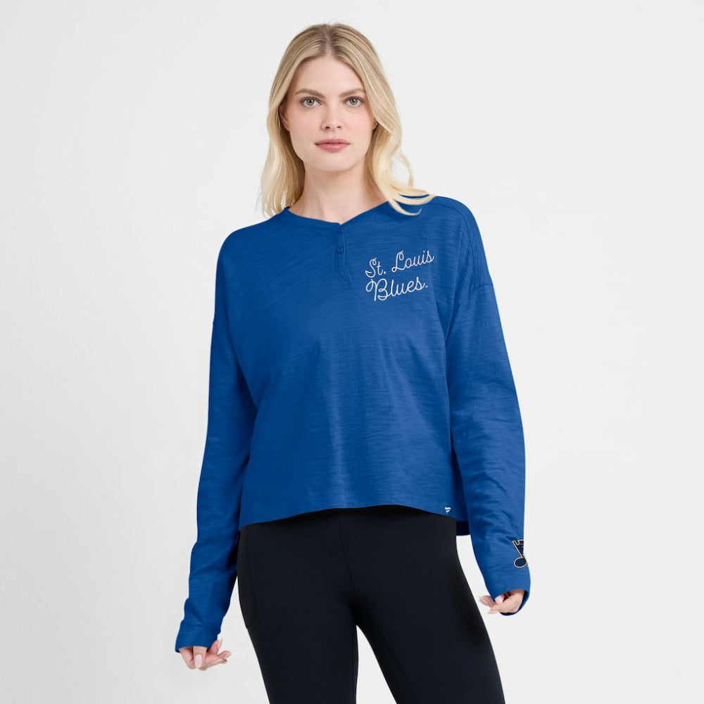 St. Louis Blues Fanatics Women's Oversized All Out Effort Long Sleeve Henley T-Shirt - Blue - NHL 201742857