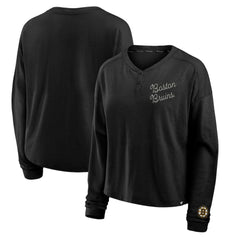 Boston Bruins Fanatics Women's Oversized All Out Effort Long Sleeve Henley T-Shirt - Black - NHL 201742859