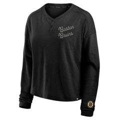 Boston Bruins Fanatics Women's Oversized All Out Effort Long Sleeve Henley T-Shirt - Black - NHL 201742859