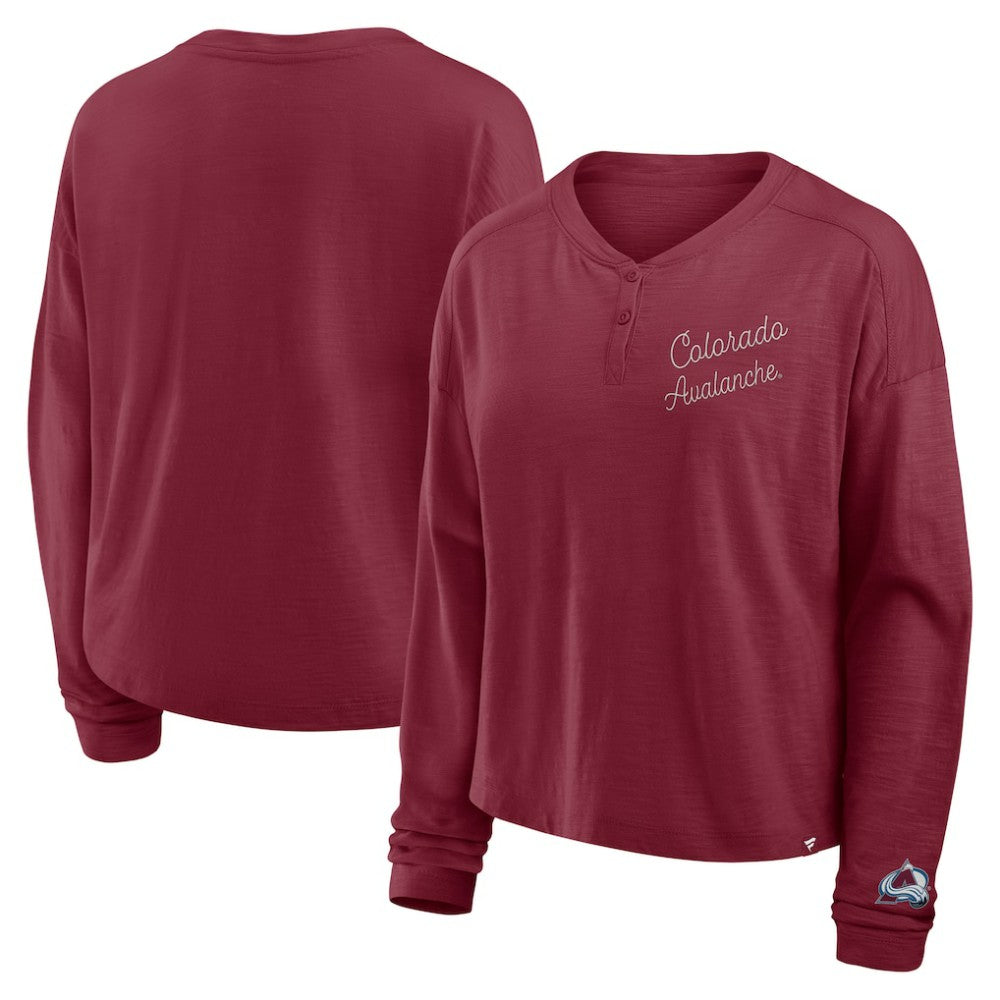 Colorado Avalanche Fanatics Women's Oversized All Out Effort Long Sleeve Henley T-Shirt - Burgundy - NHL 201742860