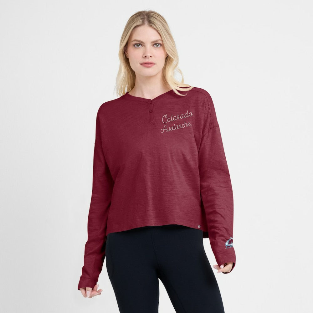 Colorado Avalanche Fanatics Women's Oversized All Out Effort Long Sleeve Henley T-Shirt - Burgundy - NHL 201742860