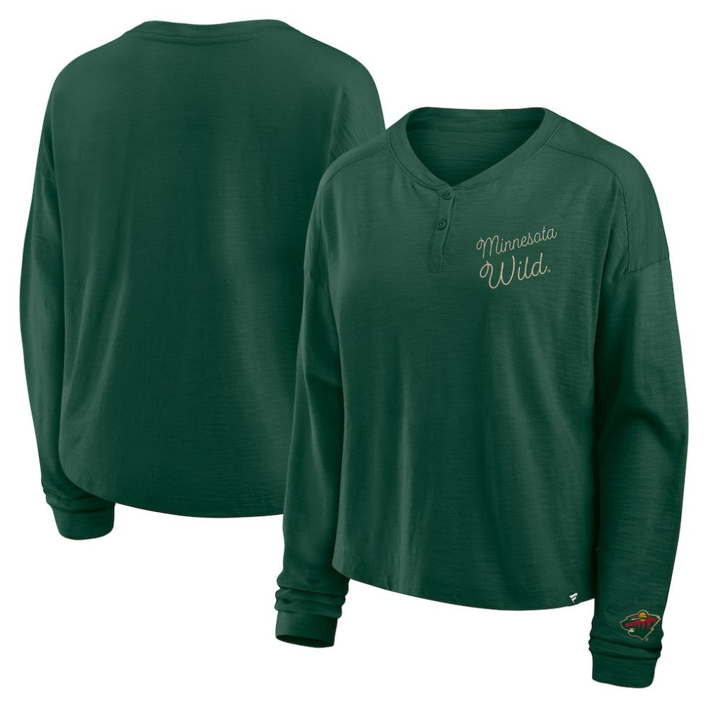 Minnesota Wild Fanatics Women's Oversized All Out Effort Long Sleeve Henley T-Shirt - Green - NHL 201742863