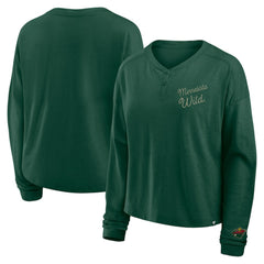Minnesota Wild Fanatics Women's Oversized All Out Effort Long Sleeve Henley T-Shirt - Green - NHL 201742863