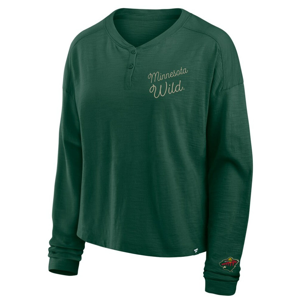 Minnesota Wild Fanatics Women's Oversized All Out Effort Long Sleeve Henley T-Shirt - Green - NHL 201742863