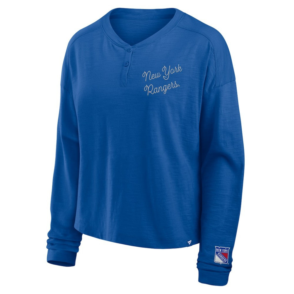 New York Rangers Fanatics Women's Oversized All Out Effort Long Sleeve Henley T-Shirt - Blue - NHL 201742866