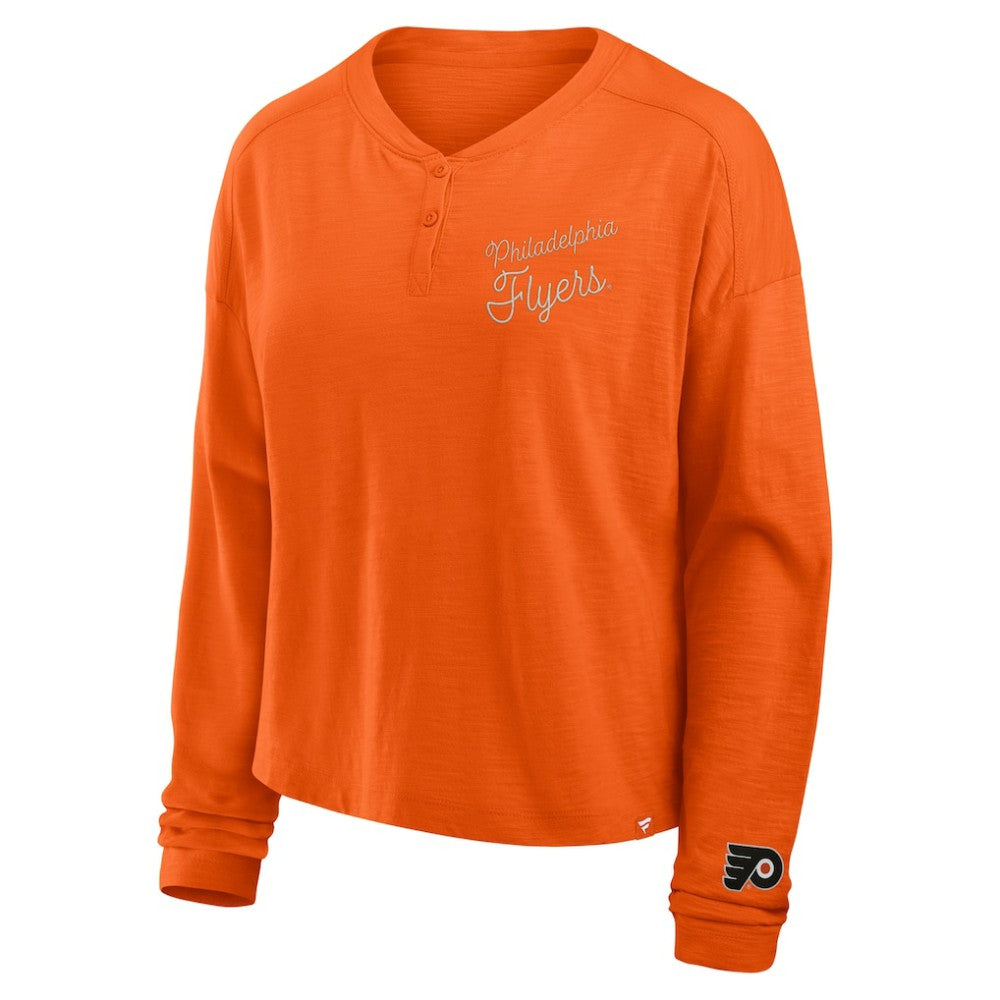Philadelphia Flyers Fanatics Women's Oversized All Out Effort Long Sleeve Henley T-Shirt - Orange - NHL 201742869