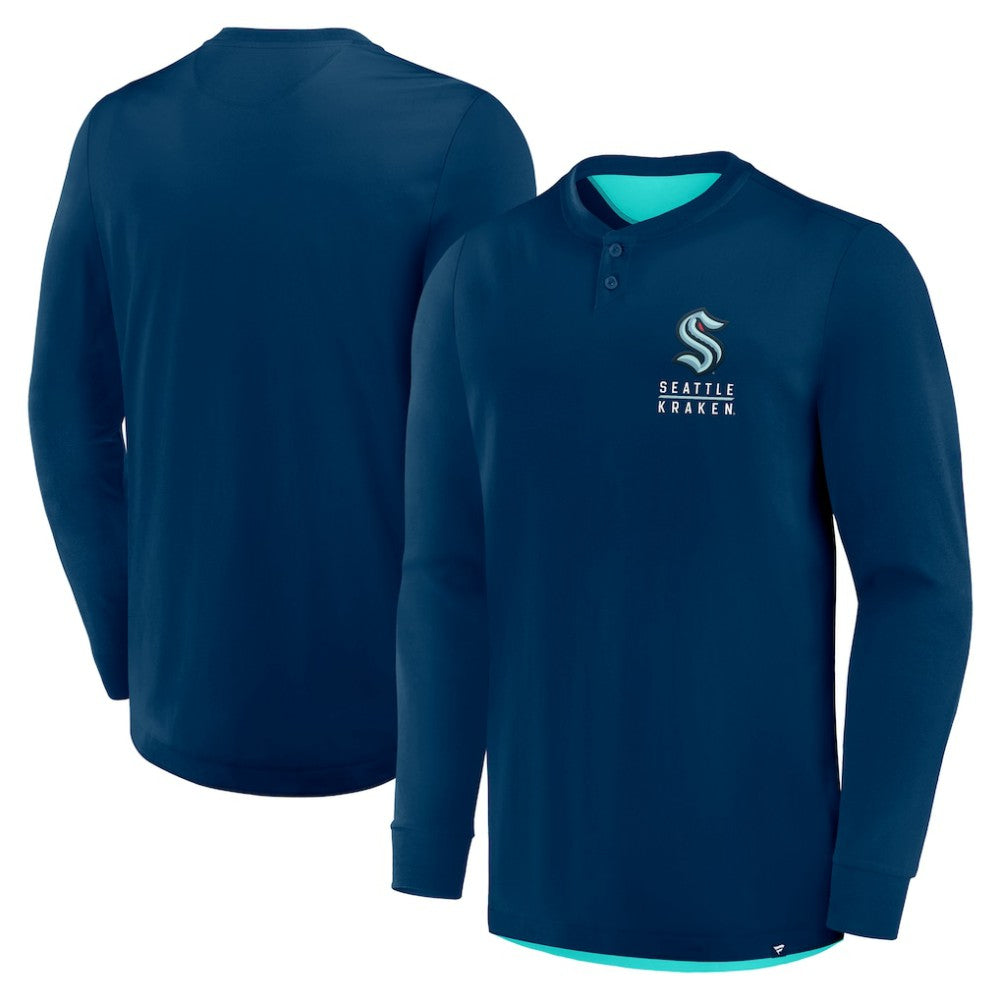 Seattle Kraken Fanatics Adrenaline Push Long Sleeve Henley Shirt - Deep Sea Blue - NHL 201742870