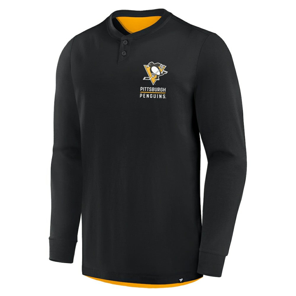 Pittsburgh Penguins Fanatics Adrenaline Push Long Sleeve Henley Shirt - Black - NHL 201742871
