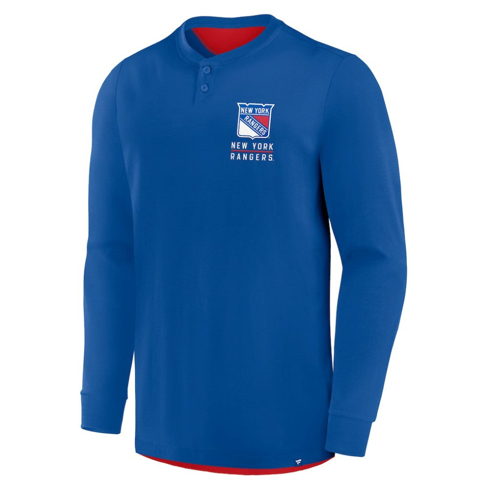 New York Rangers Fanatics Adrenaline Push Long Sleeve Henley Shirt - Blue - NHL 201742876