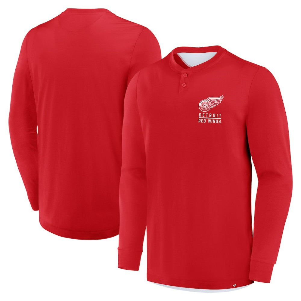 Detroit Red Wings Fanatics Adrenaline Push Long Sleeve Henley Shirt - Red - NHL 201742890