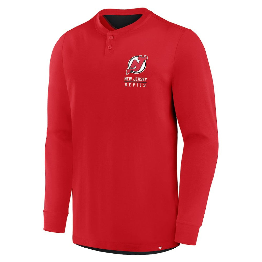 New Jersey Devils Fanatics Adrenaline Push Long Sleeve Henley Shirt - Red - NHL 201742893