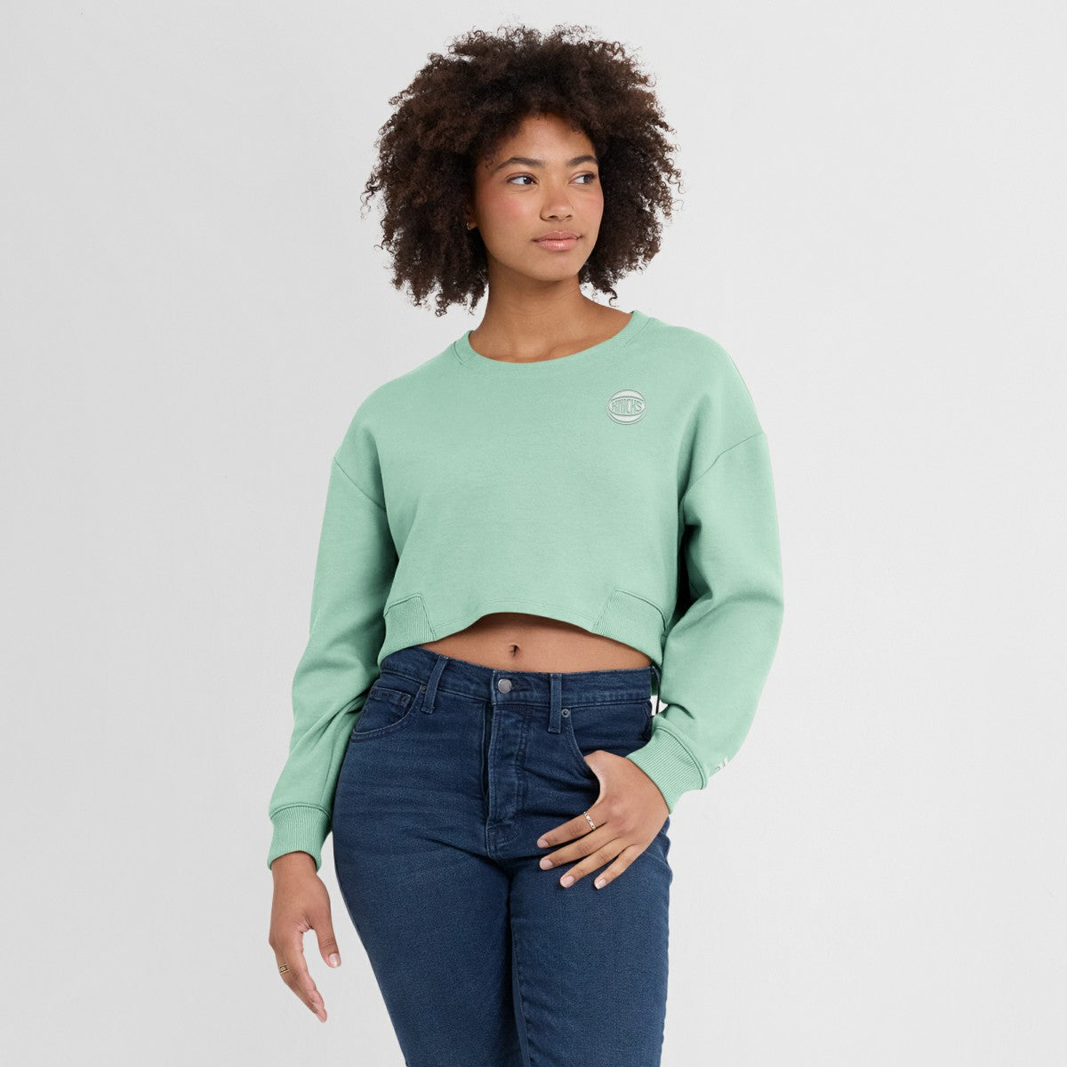 New York Knicks Women's Studio Tri-Blend Cropped Pullover Sweatshirt Mint | Fanatics discount