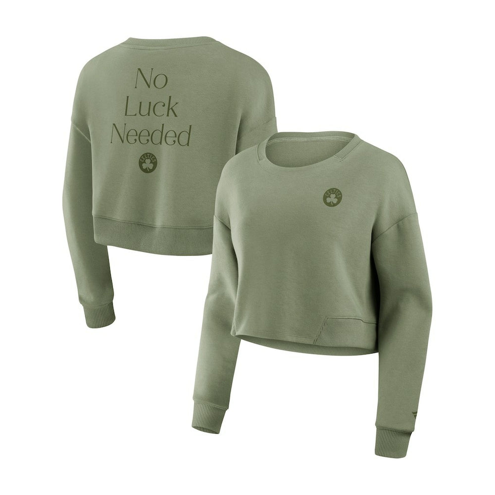 Boston Celtics Women's Studio Tri-Blend Cropped Pullover Sweatshirt Olive | Fanatics discount