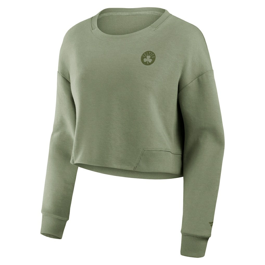 Boston Celtics Women's Studio Tri-Blend Cropped Pullover Sweatshirt Olive | Fanatics discount