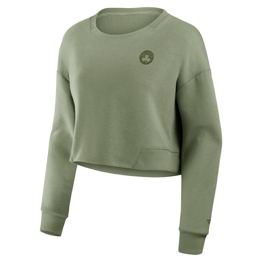 Boston Celtics Women's Studio Tri-Blend Cropped Pullover Sweatshirt Olive | Fanatics discount