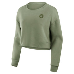 Boston Celtics Women's Studio Tri-Blend Cropped Pullover Sweatshirt Olive | Fanatics discount