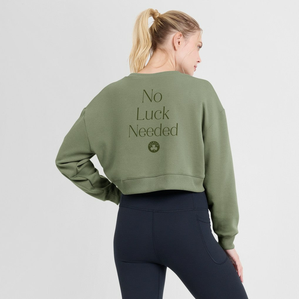Boston Celtics Women's Studio Tri-Blend Cropped Pullover Sweatshirt Olive | Fanatics discount