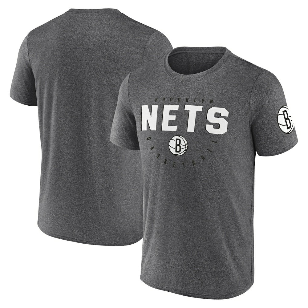 Brooklyn Nets Logo Athletic Block Practice Performance T-Shirt Heather Charcoal