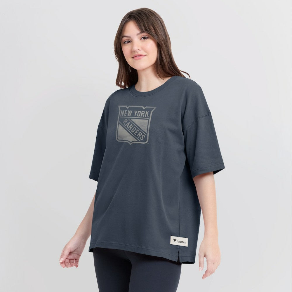New York Rangers Fanatics Women's Oversized Elements Raw Edge Future Ground T-Shirt - Blue - NHL 201752495
