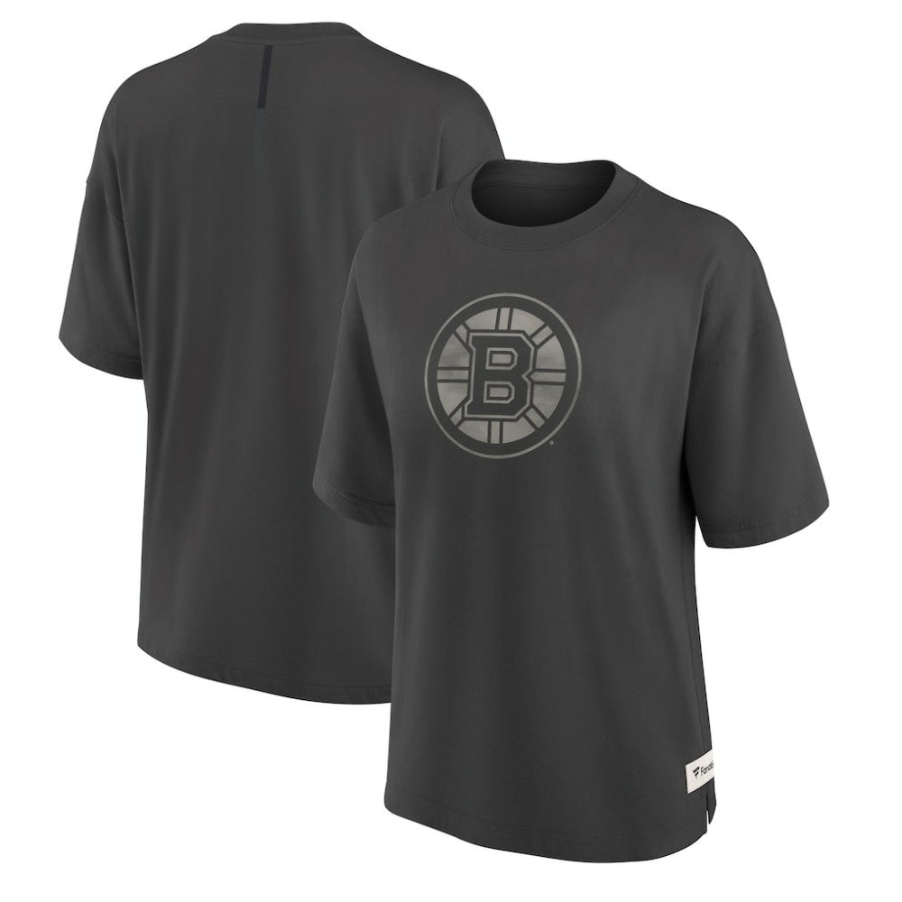 Boston Bruins Fanatics Women's Oversized Elements Raw Edge Future Ground T-Shirt - Charcoal - NHL 201752496