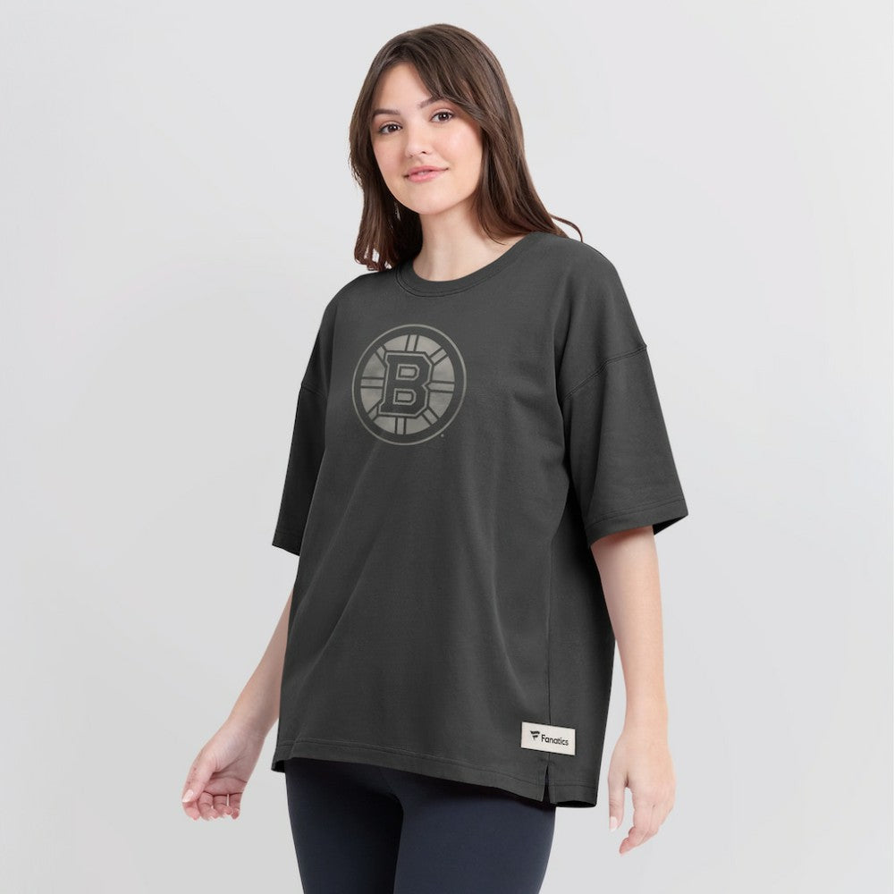 Boston Bruins Fanatics Women's Oversized Elements Raw Edge Future Ground T-Shirt - Charcoal - NHL 201752496