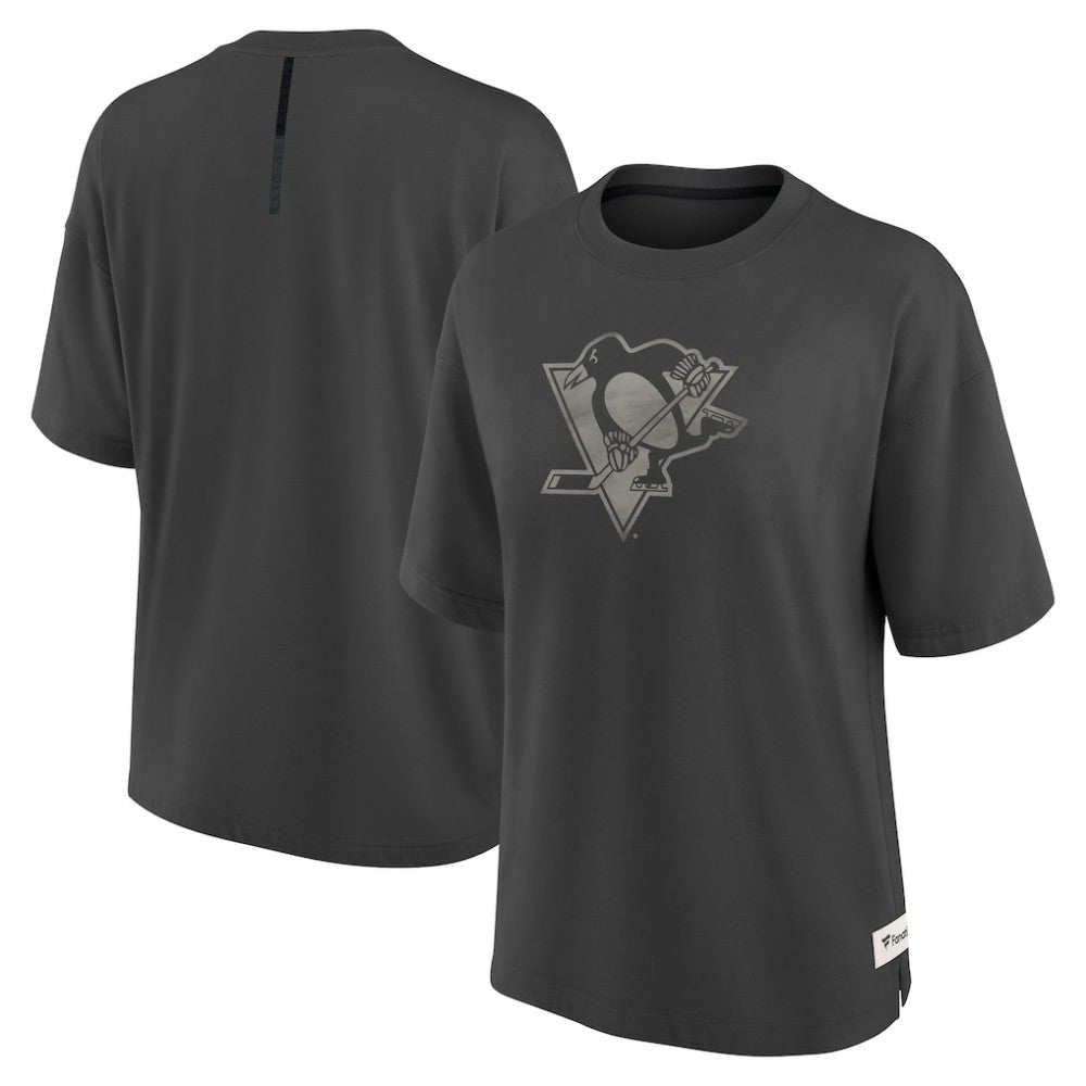Pittsburgh Penguins Fanatics Women's Oversized Elements Raw Edge Future Ground T-Shirt - Charcoal - NHL 201752505
