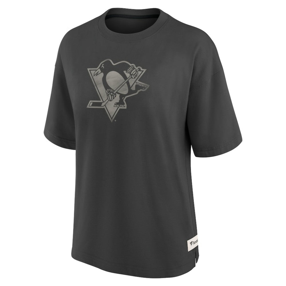 Pittsburgh Penguins Fanatics Women's Oversized Elements Raw Edge Future Ground T-Shirt - Charcoal - NHL 201752505
