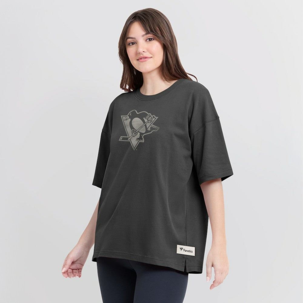 Pittsburgh Penguins Fanatics Women's Oversized Elements Raw Edge Future Ground T-Shirt - Charcoal - NHL 201752505