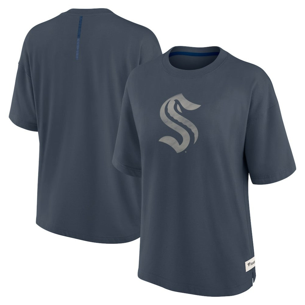 Seattle Kraken Fanatics Women's Oversized Elements Raw Edge Future Ground T-Shirt - Blue - NHL 201752508