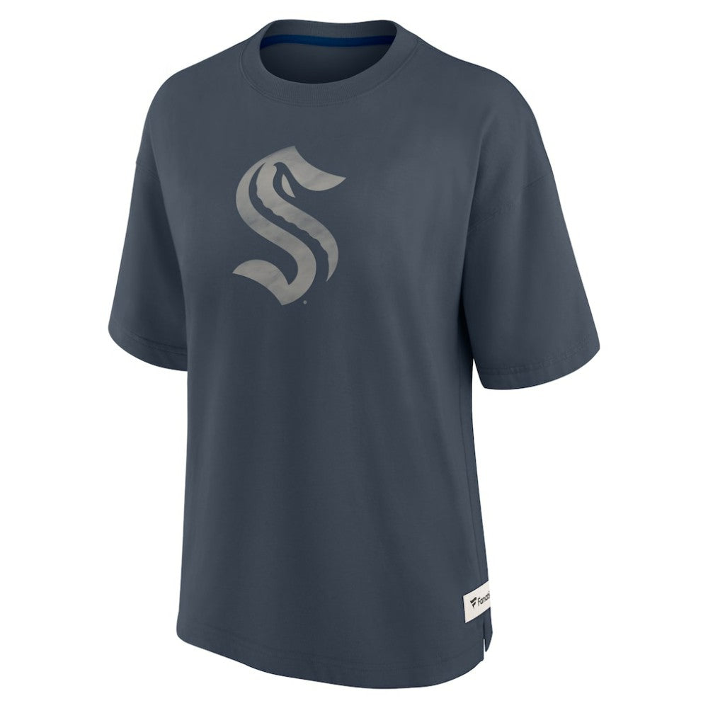 Seattle Kraken Fanatics Women's Oversized Elements Raw Edge Future Ground T-Shirt - Blue - NHL 201752508