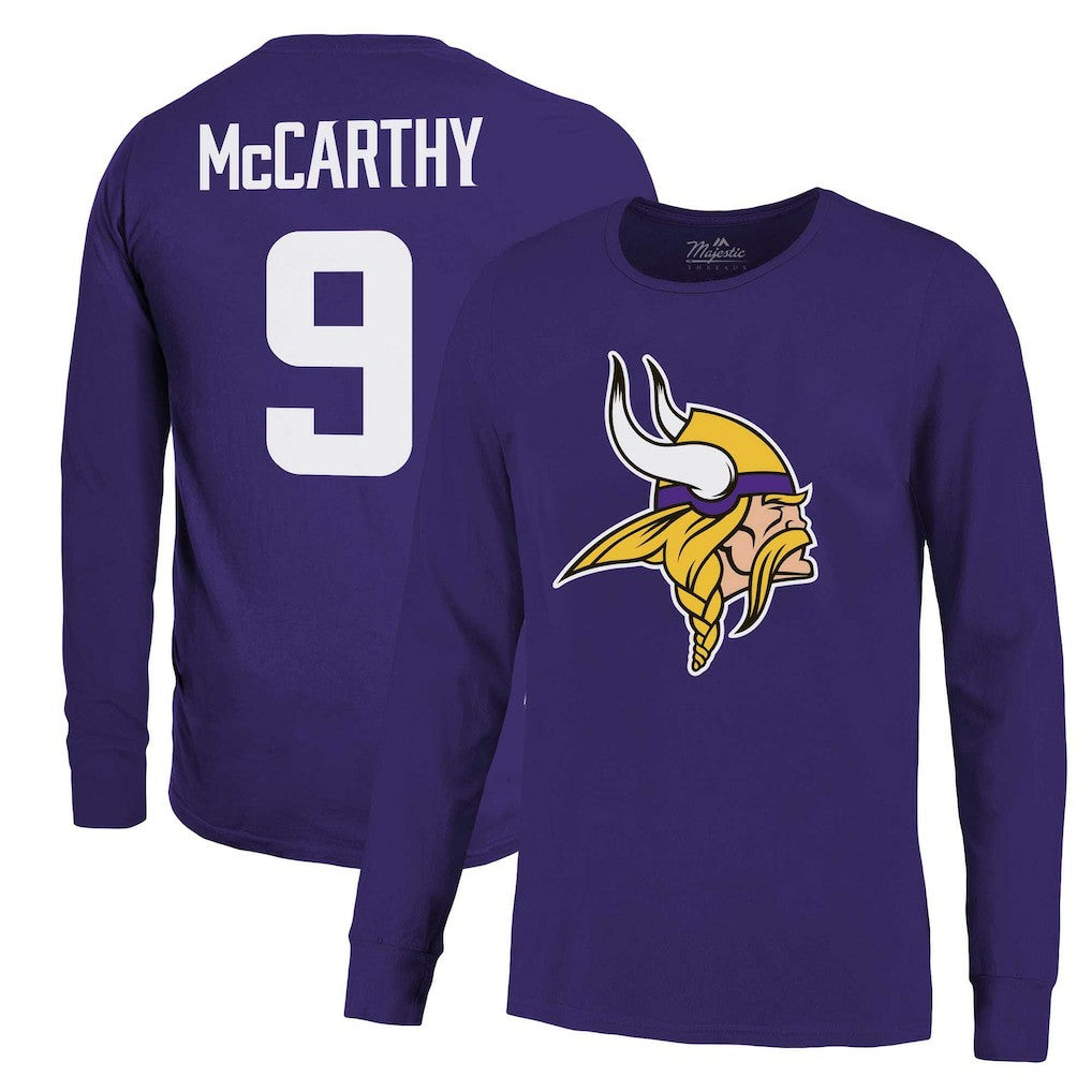 J.J. McCarthy Minnesota Vikings Majestic Threads Name & Number Long Sleeve T-Shirt Purple