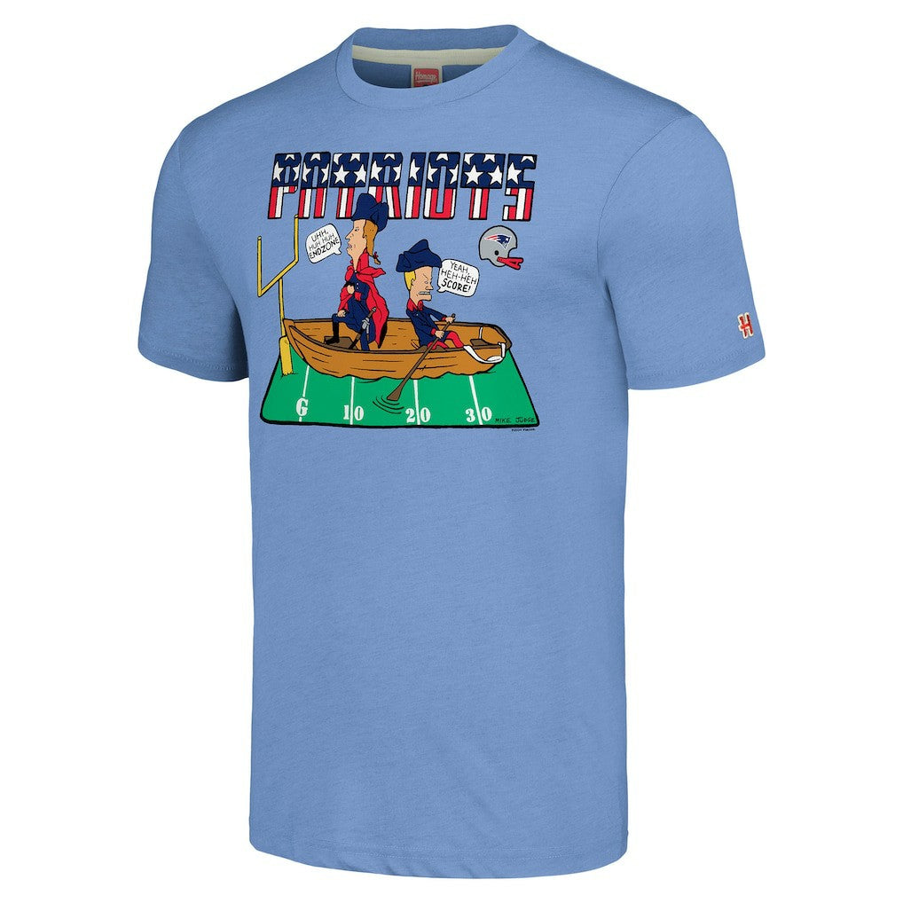 New England Patriots NFL x Homage x Beavis and Butt-Head Unisex Tri-Blend T-Shirt – Light Blue