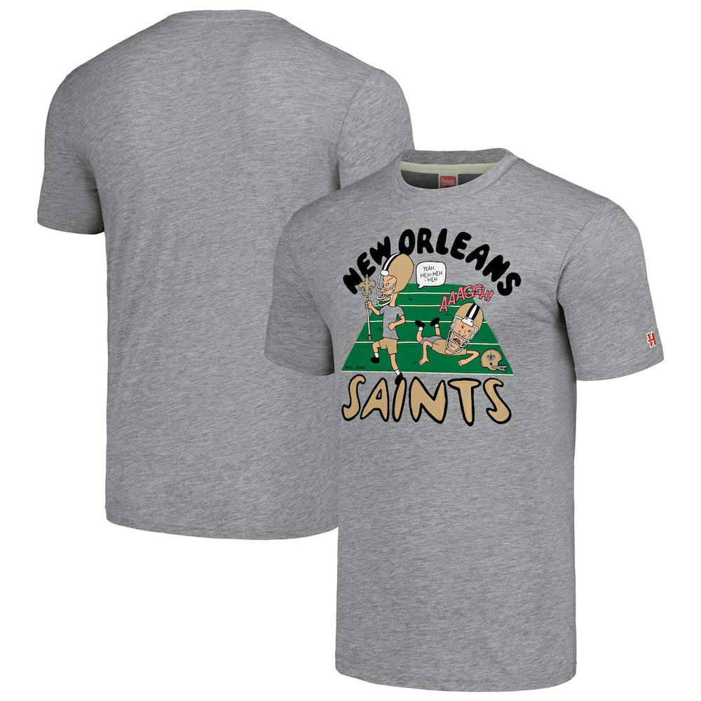 New Orleans Saints NFL x Homage x Beavis and Butt-Head Unisex Tri-Blend T-Shirt – Gray