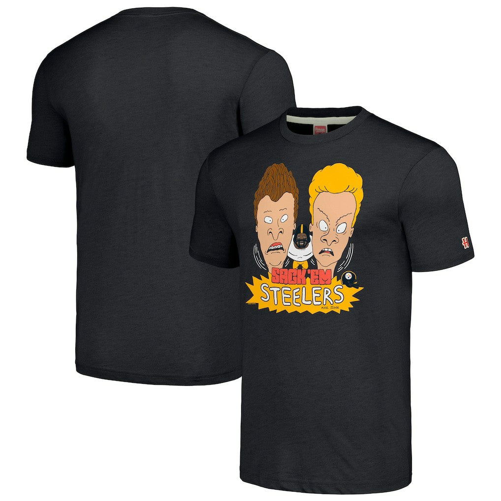 Pittsburgh Steelers NFL x Homage x Beavis and Butt-Head Unisex Tri-Blend T-Shirt – Charcoal