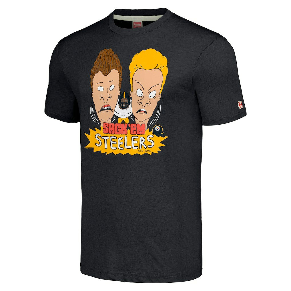 Pittsburgh Steelers NFL x Homage x Beavis and Butt-Head Unisex Tri-Blend T-Shirt – Charcoal