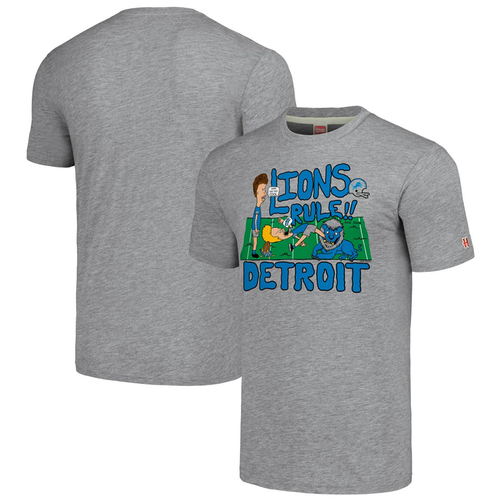 Detroit Lions NFL x Homage x Beavis and Butt-Head Unisex Tri-Blend T-Shirt – Gray