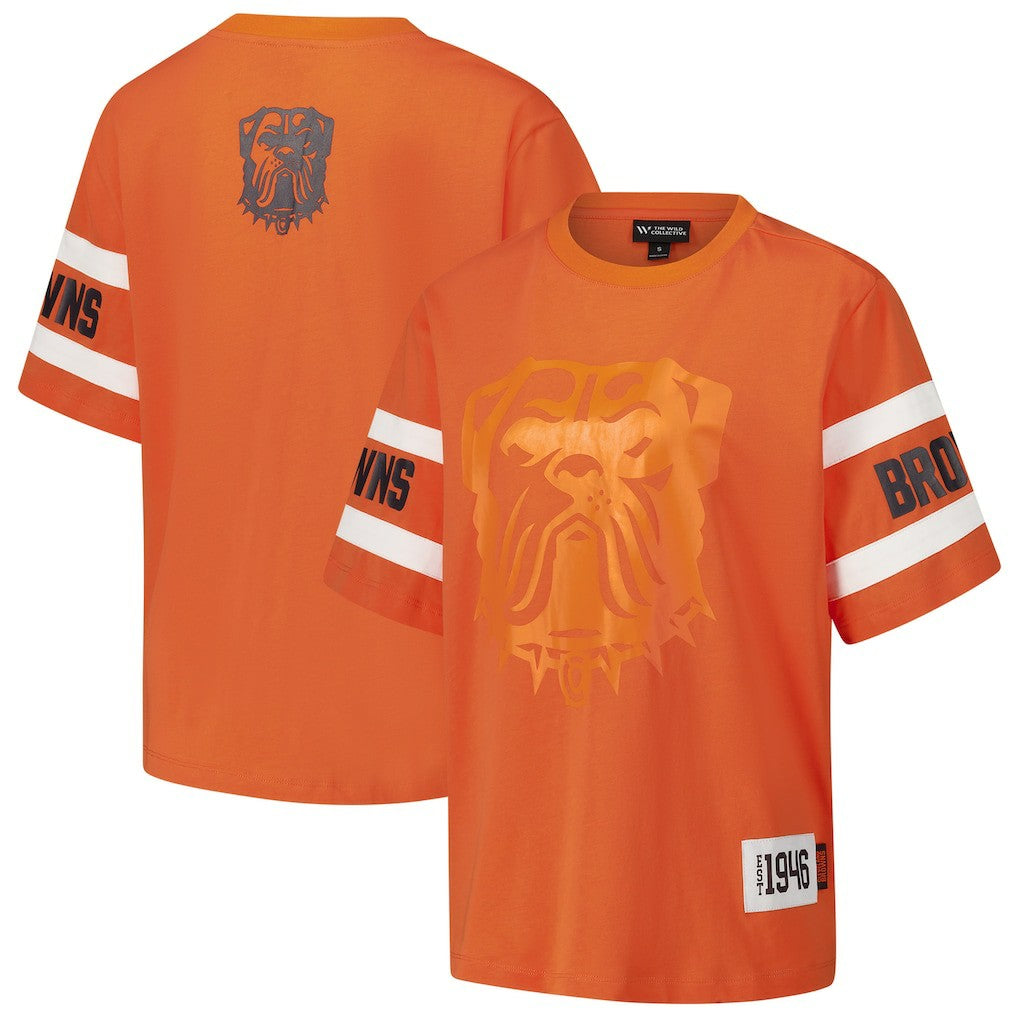 Cleveland Browns The Wild Collective Women's Drop Shoulder T-Shirt Orange