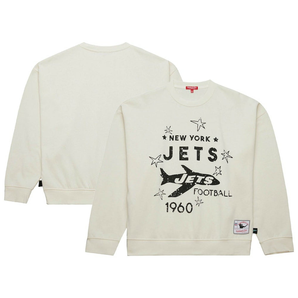 Mitchell & Ness New York Jets Women's Throwback Logo 3.0 Pullover Sweatshirt Cream