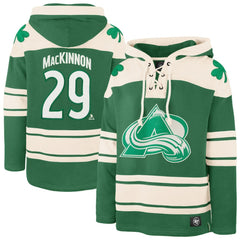 Nathan MacKinnon Colorado Avalanche '47 St. Patrick's Day Player Name & Number Lacer Pullover Hoodie - Kelly Green - NHL 201837448