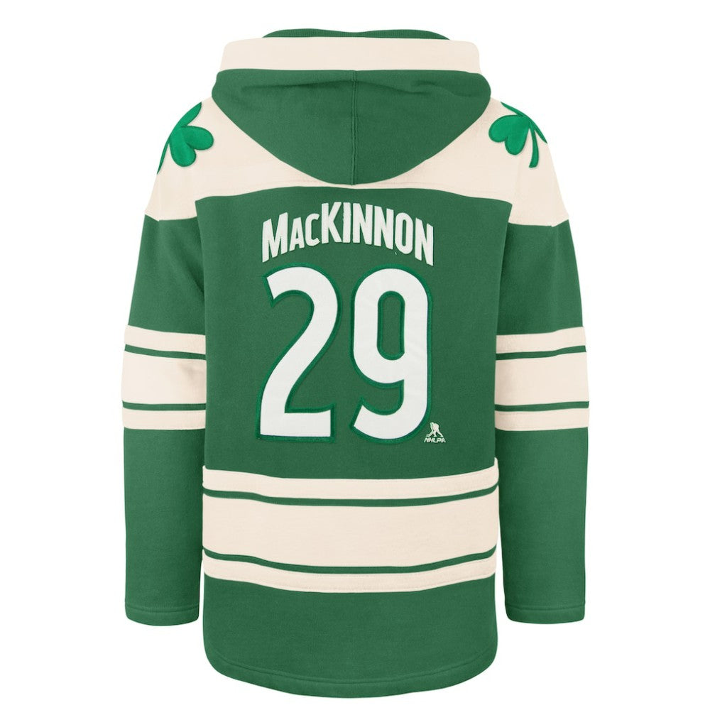 Nathan MacKinnon Colorado Avalanche '47 St. Patrick's Day Player Name & Number Lacer Pullover Hoodie - Kelly Green - NHL 201837448